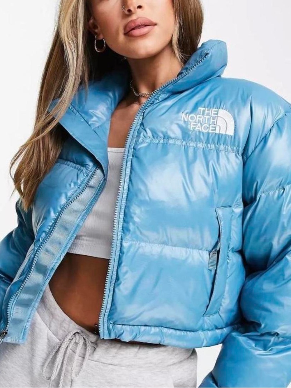 The North Face Nuptse Cropped Down Fill Jacket Acoustic Blue Large Women’s